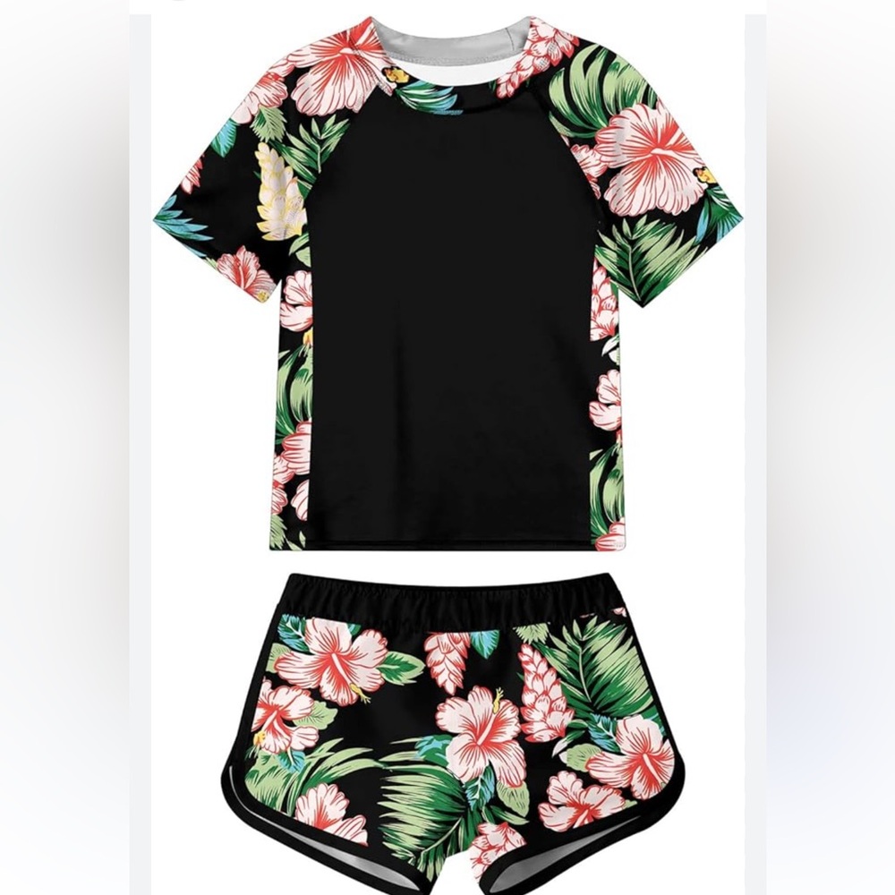 Girls' Tankini Summer Rash Guard Bathing Suits Two Piece Swimsuit Shorts Size 8Y